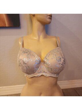 victoria's secret lined demi bra 36DDD Nude Silver Underwire